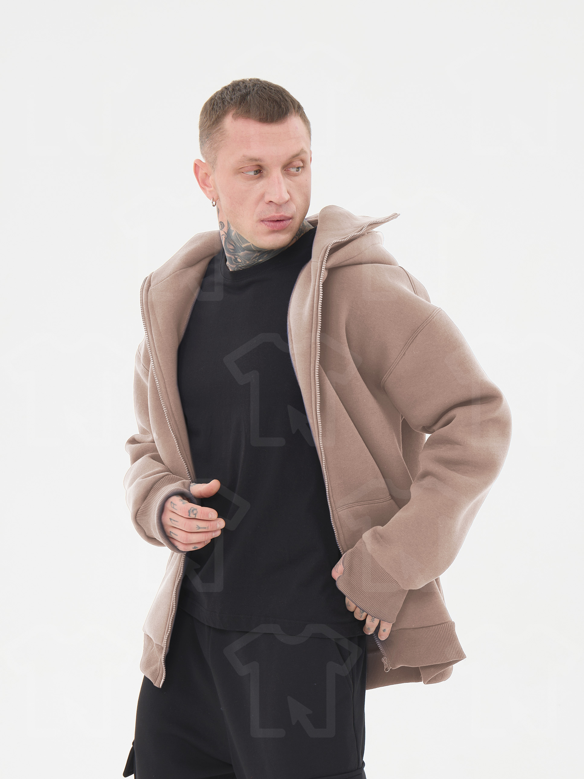 Худи Oversize BALACLAVA ZIP (на молнии) Премиум с начесом, цвет: капучино